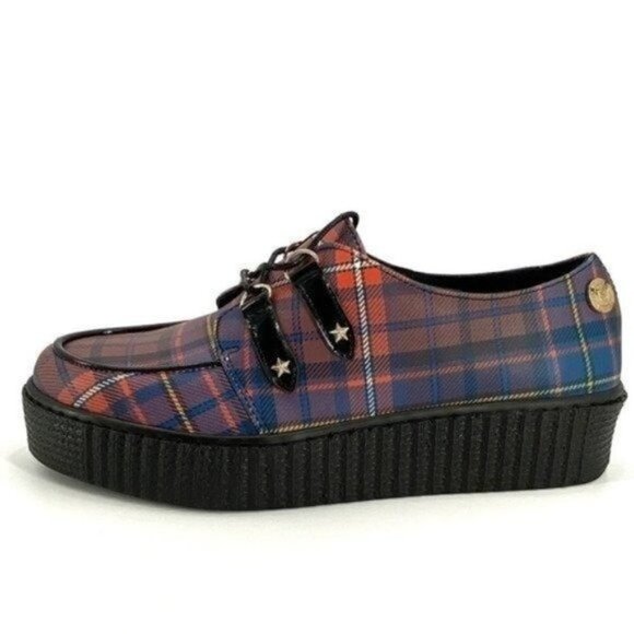 Tommy Hilfiger Gigi Hadid Blue Leather Creeper Plaid Calab 8.5 Platform Loafers - Picture 1 of 9